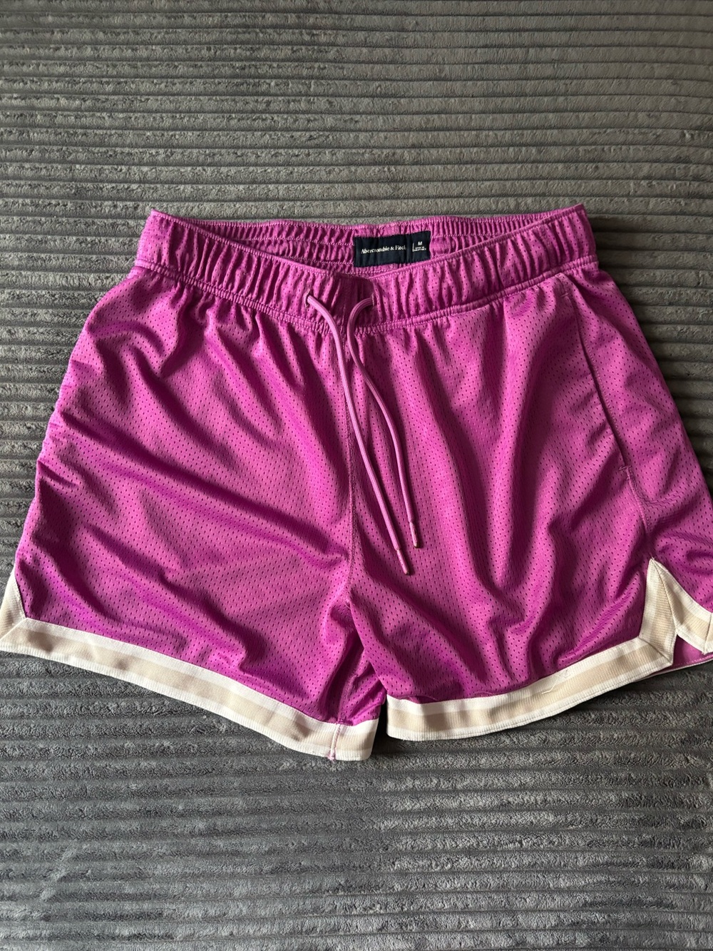 Abercrombie & Fitch Magenta Mesh Athletic Shorts with Cream Trim